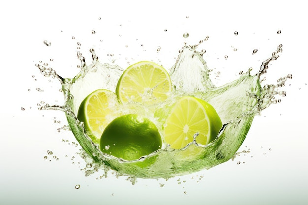 Fette di lime fresche che schizzano in profondità nell'acqua