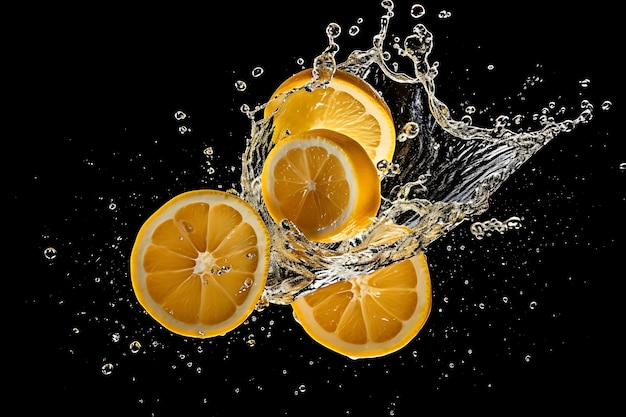 Fette di limone in acqua o succo splash