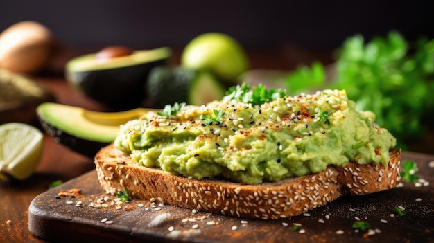 Fette di pane a sfondo di avocado