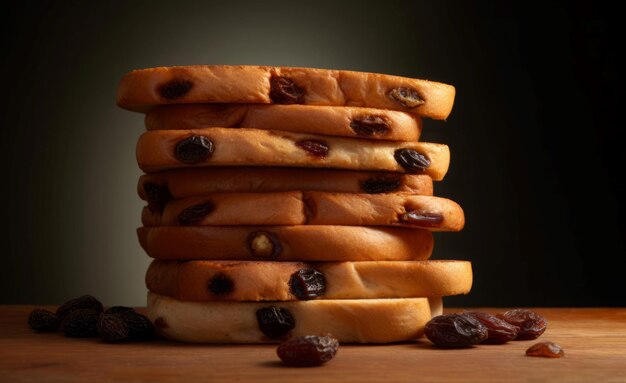 Fette di pane all'uvetta Fetta gustosa deliziosa Genera AI