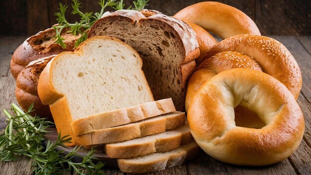 Fette di pane bianco e marrone con bagel turchi