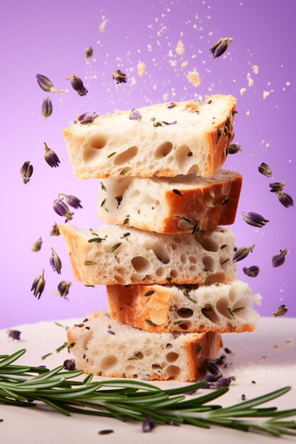 Fette di pane deliziosamente decorate con fiori di lavanda Un capolavoro di intelligenza artificiale generativa