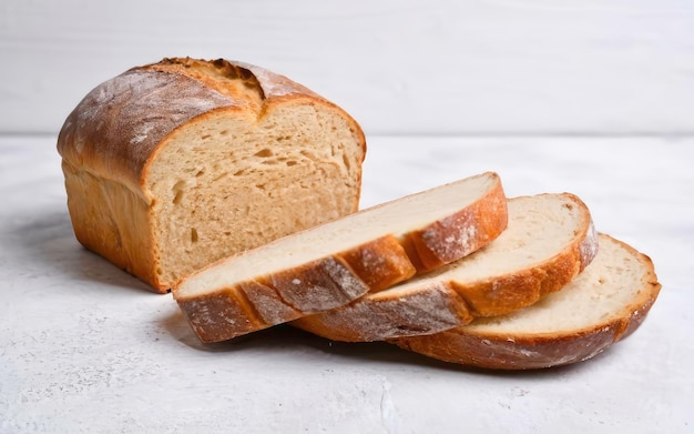 Fette di pane e una deliziosa fetta di pane al lievito su uno sfondo bianco isolato