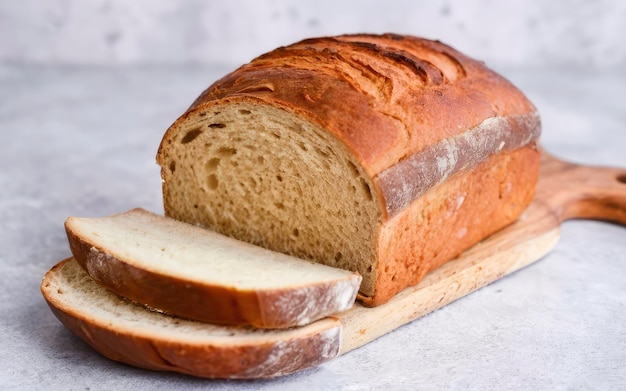 Fette di pane e una deliziosa fetta di pane al lievito su uno sfondo bianco isolato