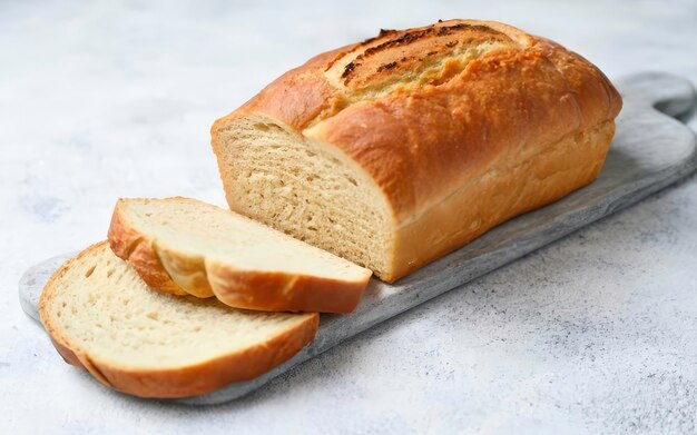 Fette di pane e una deliziosa fetta di pane al lievito su uno sfondo bianco isolato