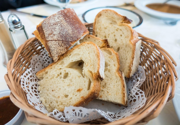Fette di pane nel cestino di legno