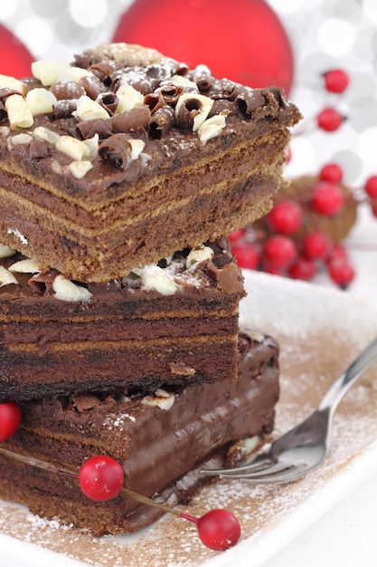 Fette di torta al cioccolato di Natale