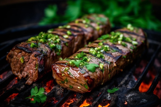 Fette sottili di bistecca di fianco arrotolate con un coriandolo