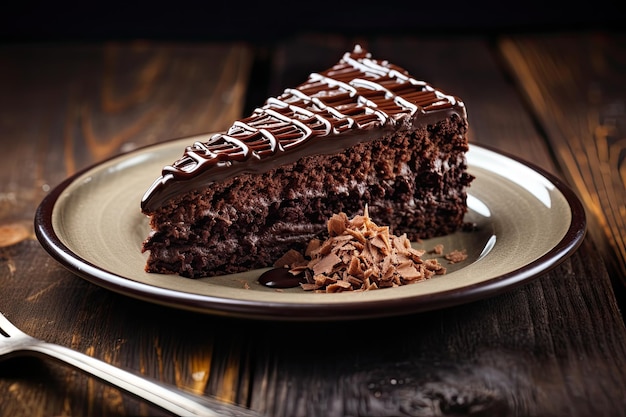 Fette triangolari di delizioso piatto di cioccolato fondente sul tavolo di legno