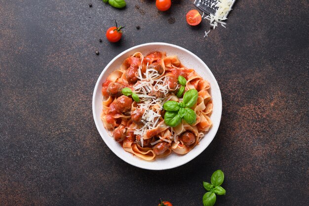 Fettuccine di pasta con le polpette