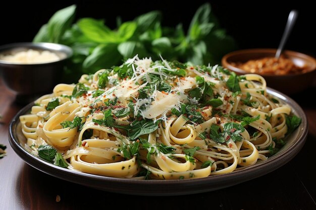 Fettuccine soddisfacenti con aglio arrostito