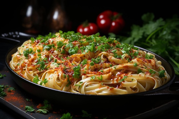 Fettuccine soddisfacenti con aglio arrostito