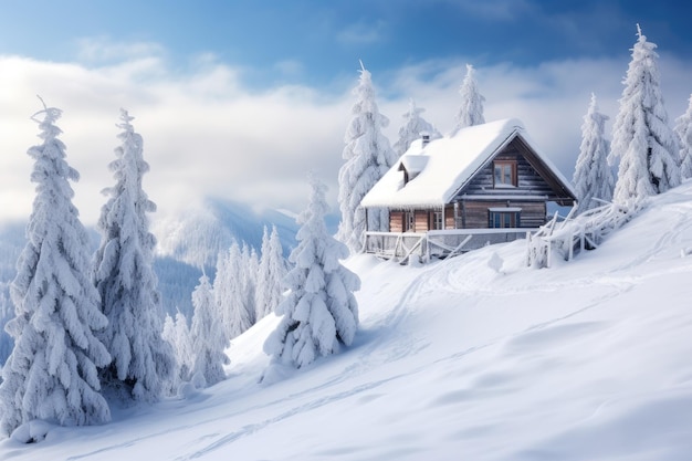 Fiaba invernale un'accogliente casetta in legno