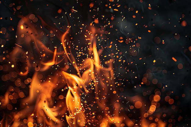 fiamma di fuoco con scintille su uno sfondo nero fiamma di incendio con scintelle su uno sfundo nero