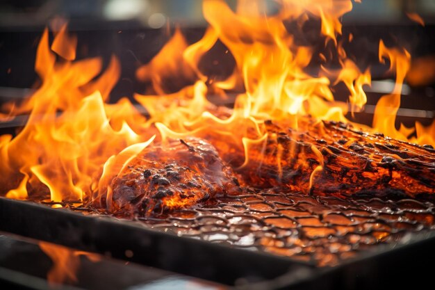 Fiamme che danzano sulla superficie di un barbecue