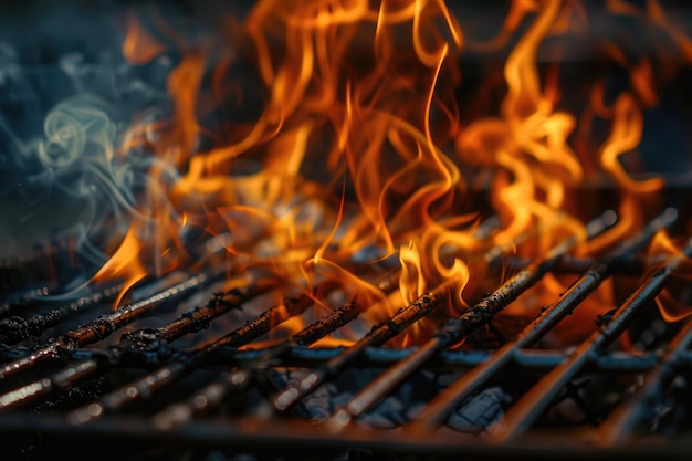 fiamme su un barbecue alla griglia