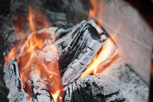 Fiamme sul legno nel camino