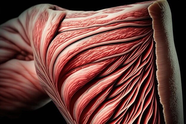 Fibre muscolari del primo piano della pelle dell'uomo del braccio creato con l'IA generativa