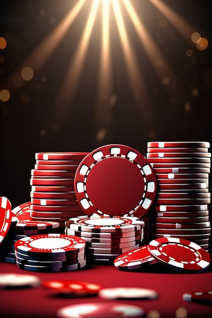 fiches da poker rosse su sfondo nero con le parole casinò.