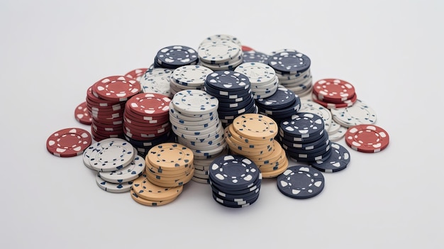 Fiches da poker su sfondo bianco