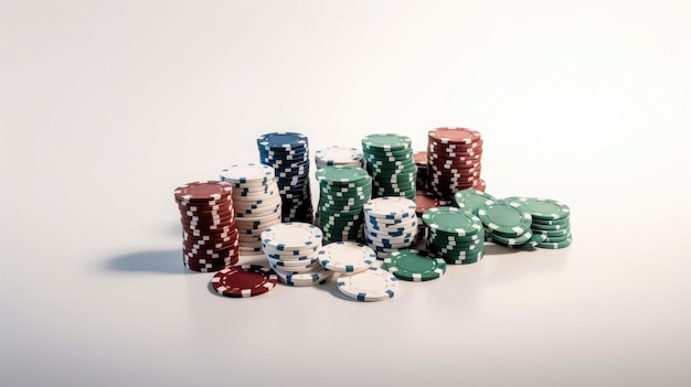 Fiches da poker su sfondo bianco