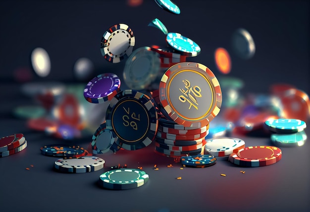 Fiches da poker su un tavolo da gioco con una bella illuminazione AI