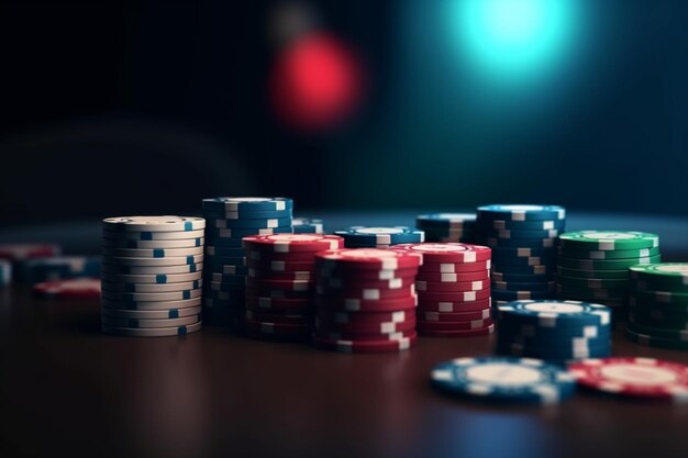 fiches di poker casino sfondo sfocato