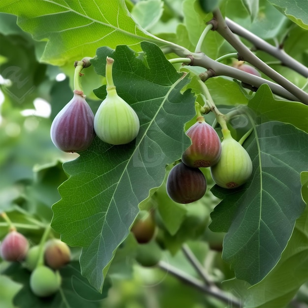 Fichi freschi che crescono sul ramo di un albero di fico