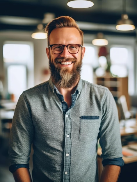 Fiducioso uomo bello e di successo sorridente e dall'aspetto determinato