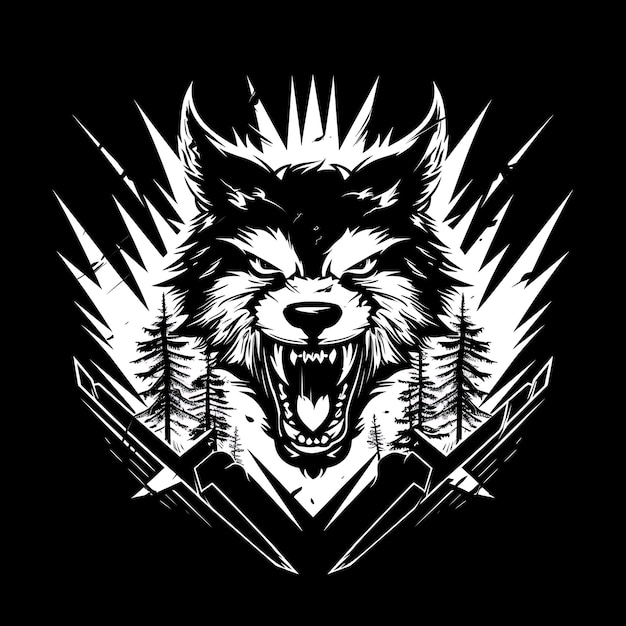 Fierce Wolverine Pack Insignia Logo con un Wolverine Ba Creative Logo Design Tattoo Contorno