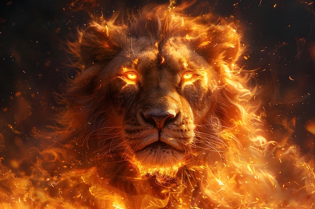 Fiery Lion Close Up Generative AI