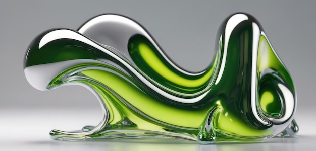 Figura astratta a scatti arrotondati in cromo con evidenzie verdi