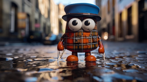 Figura del giocattolo del tempo piovoso Design neopunk in stile Glasgow