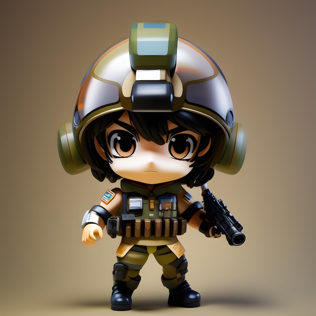 Figura di chibi dell'esercito del soldato carino 3D