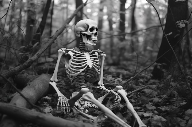 Figura di scheletro nel bosco halloween