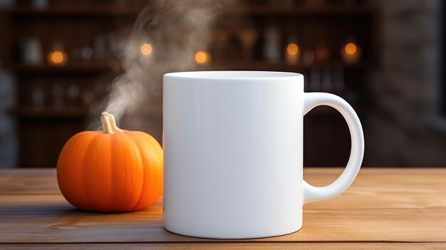 Figura di zucca di Halloween e tazza bianca per il mockup