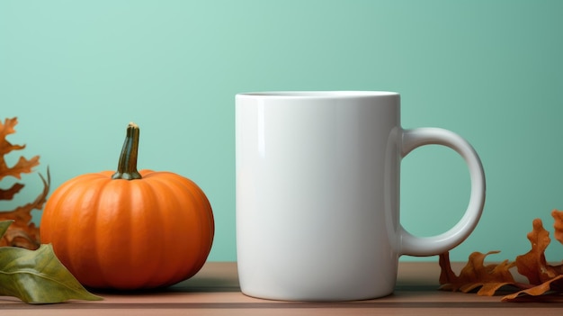 Figura di zucca di Halloween e tazza bianca per il mockup