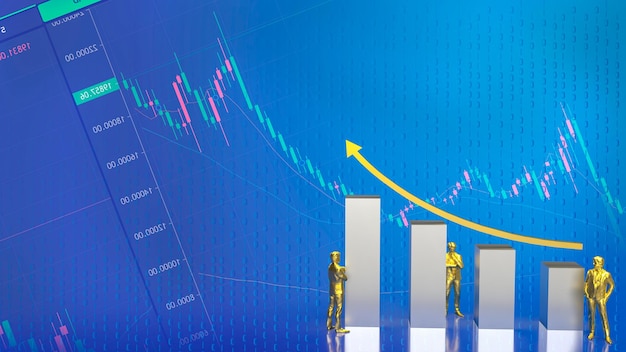 Figura e grafico degli uomini d'oro per il rendering 3d del concetto di business