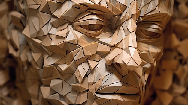 Figura geometrica astratta della faccia fatta di legno AI generativa AI generata