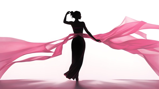 figura in silhouette in possesso di un nastro rosa Consapevolezza del cancro al seno