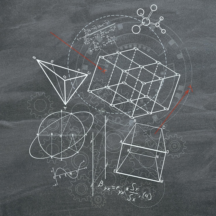 Foto figure geometriche creative sullo sfondo della lavagna
