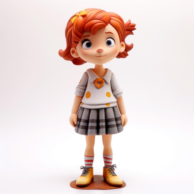 Figurina di ragazza stampata in 3D con capelli rossi e gonna a puntini