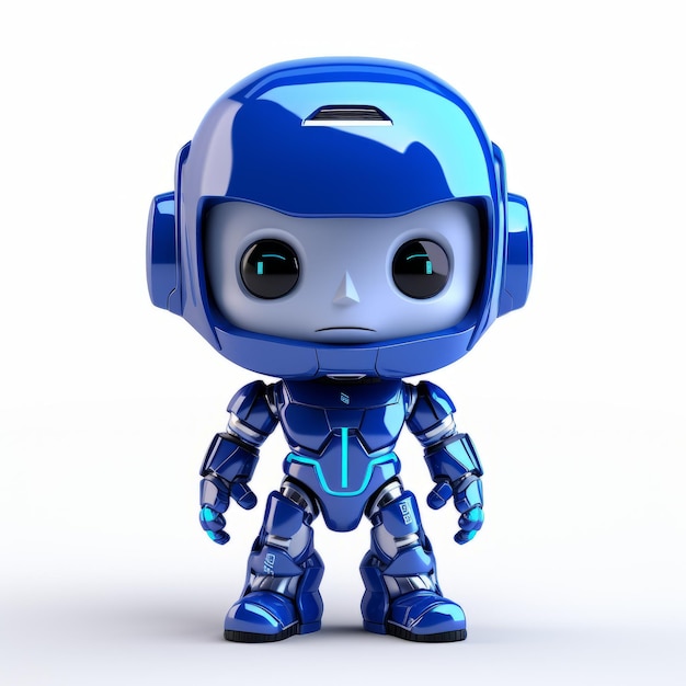 Figurina di robot Chromepunk 3D con occhi blu che emettono luce