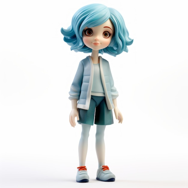 Figurina di una ragazza affascinante dai capelli blu giocattolo stampato in 3D