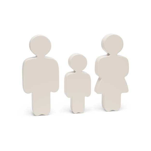 Figurine di una famiglia isolata su sfondo bianco illustrazione 3D