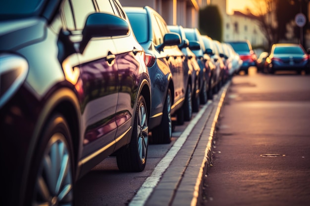 Fila di auto parcheggiate sul ciglio della strada IA generativa