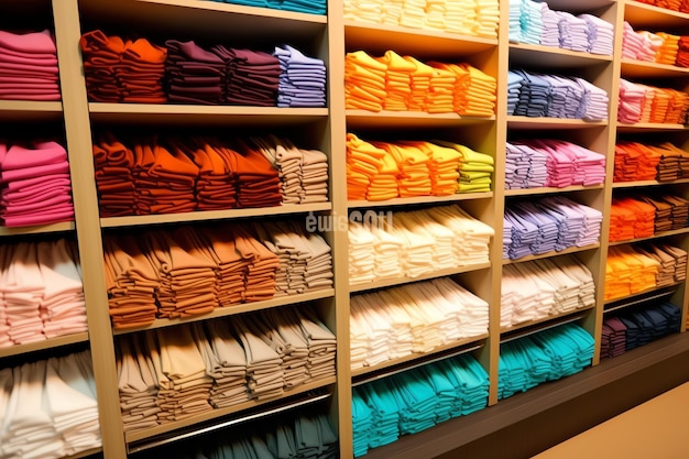 Fila di magliette polo alla moda per uomo su appendiabiti in legno o rack in un negozio di abbigliamento boutique
