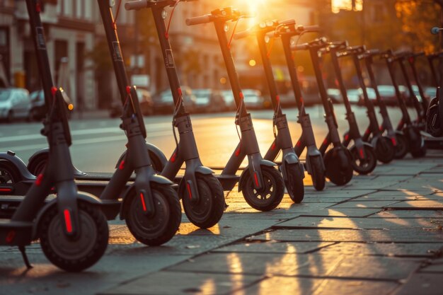 fila di scooter elettrici in una strada della città