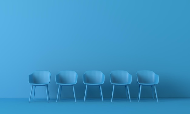 Fila di sedie blu business concetto d rendering