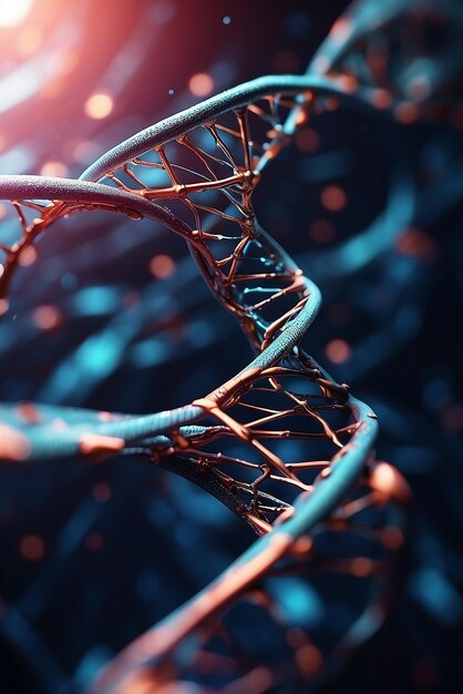 Filamenti di DNA 3D su uno sfondo astratto